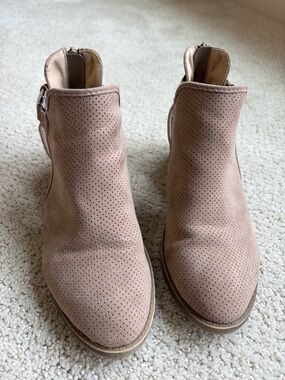Maurices Perforated Sueded Ankle Booties in Tan